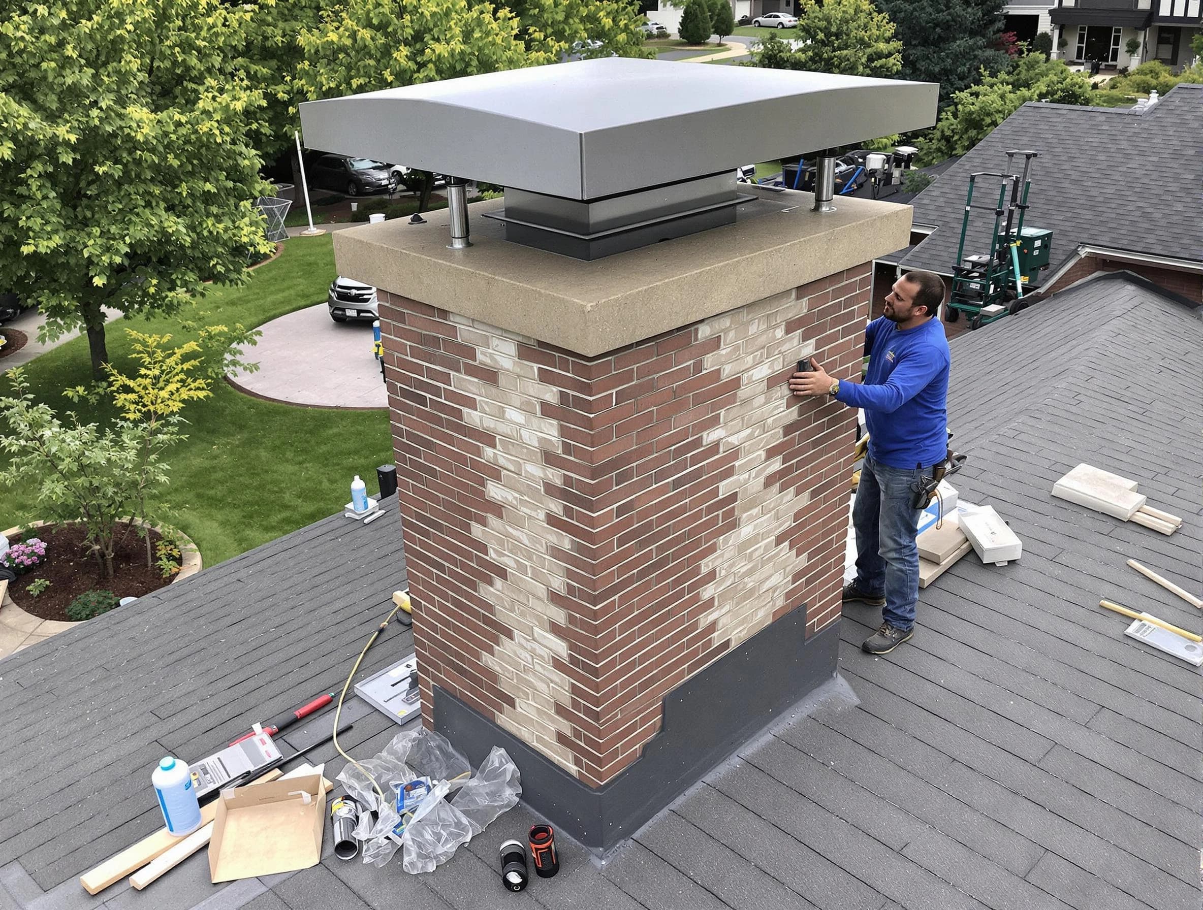 Brighton Chimney Sweep team working on a custom chimney remodel in Brighton, CO
