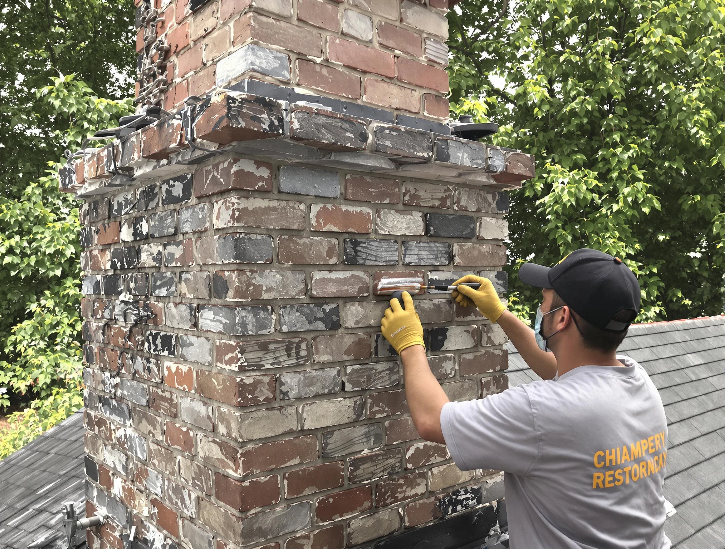 In-progress chimney restoration by Brighton Chimney Sweep in Brighton, CO